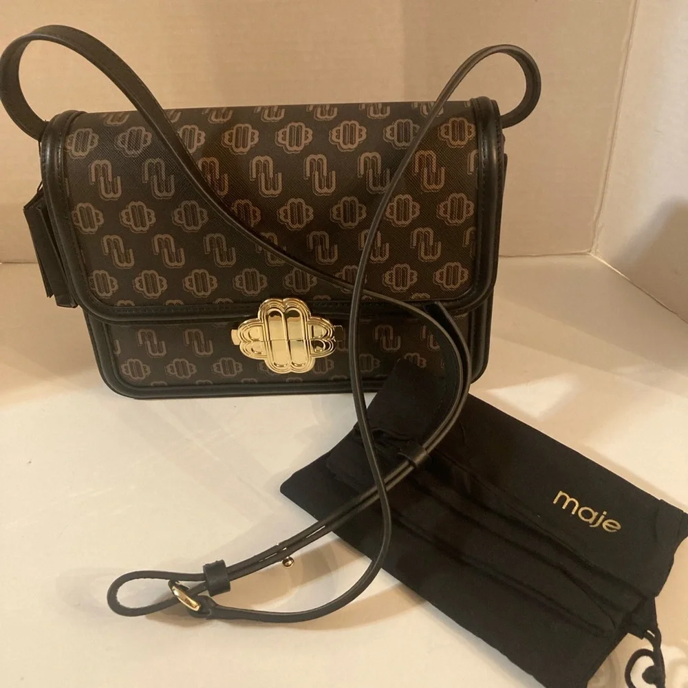 MAJE Clover Clasp Canvas Bag with Leather trim.